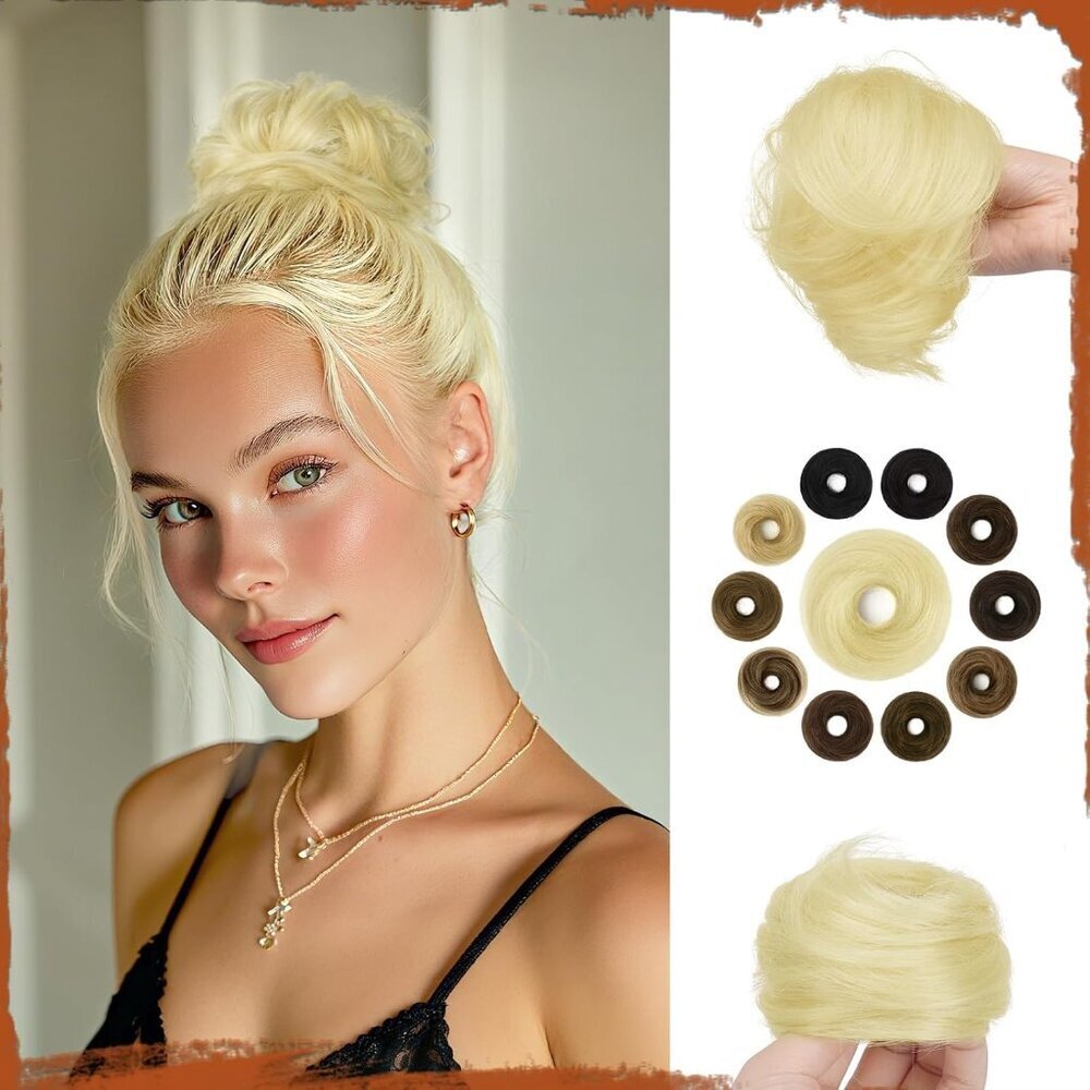 Human Hair Bun Stretchy Fluffy Donut Updo Elegant Chignon for Women